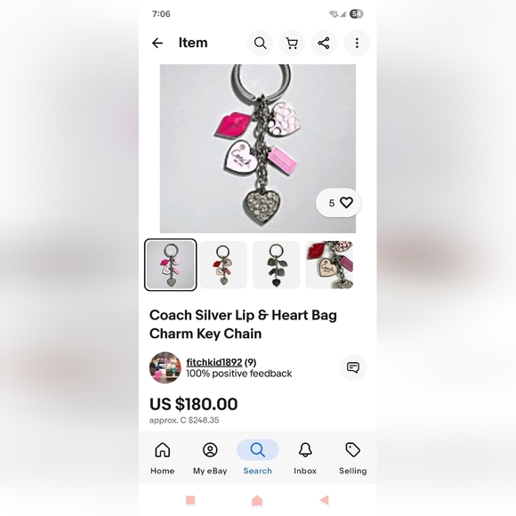 Coach Red and Silver Heart Keychain - Picture 11 of 11